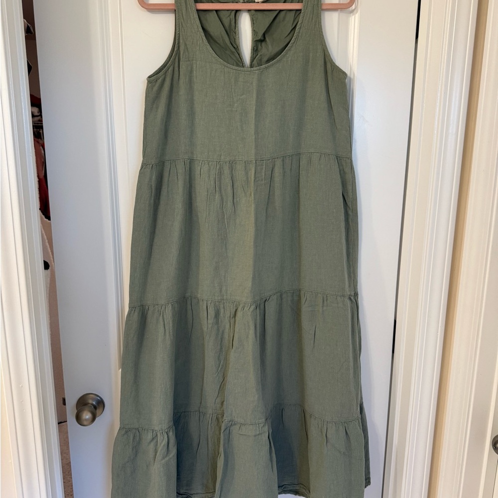 Sleeveless Olive Green Tiered Dress